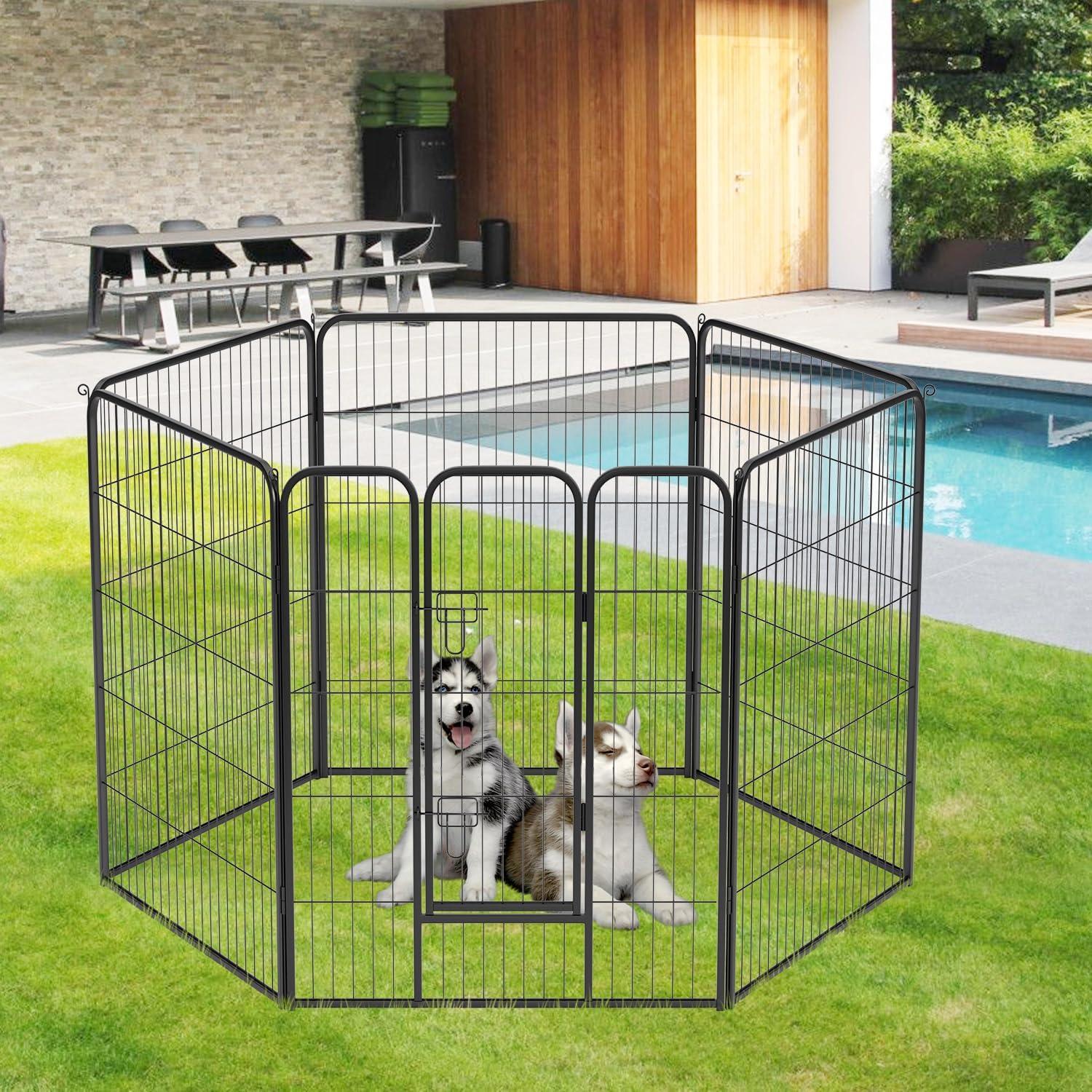 image:imageFDW Dog Playpen Kennel 4 Panels 24 Inch Height IndoorOutdoor Folding Metal Portable Puppy Exercise Pen Heavy Duty Dog Fence for Yard Camping Black6 Panels