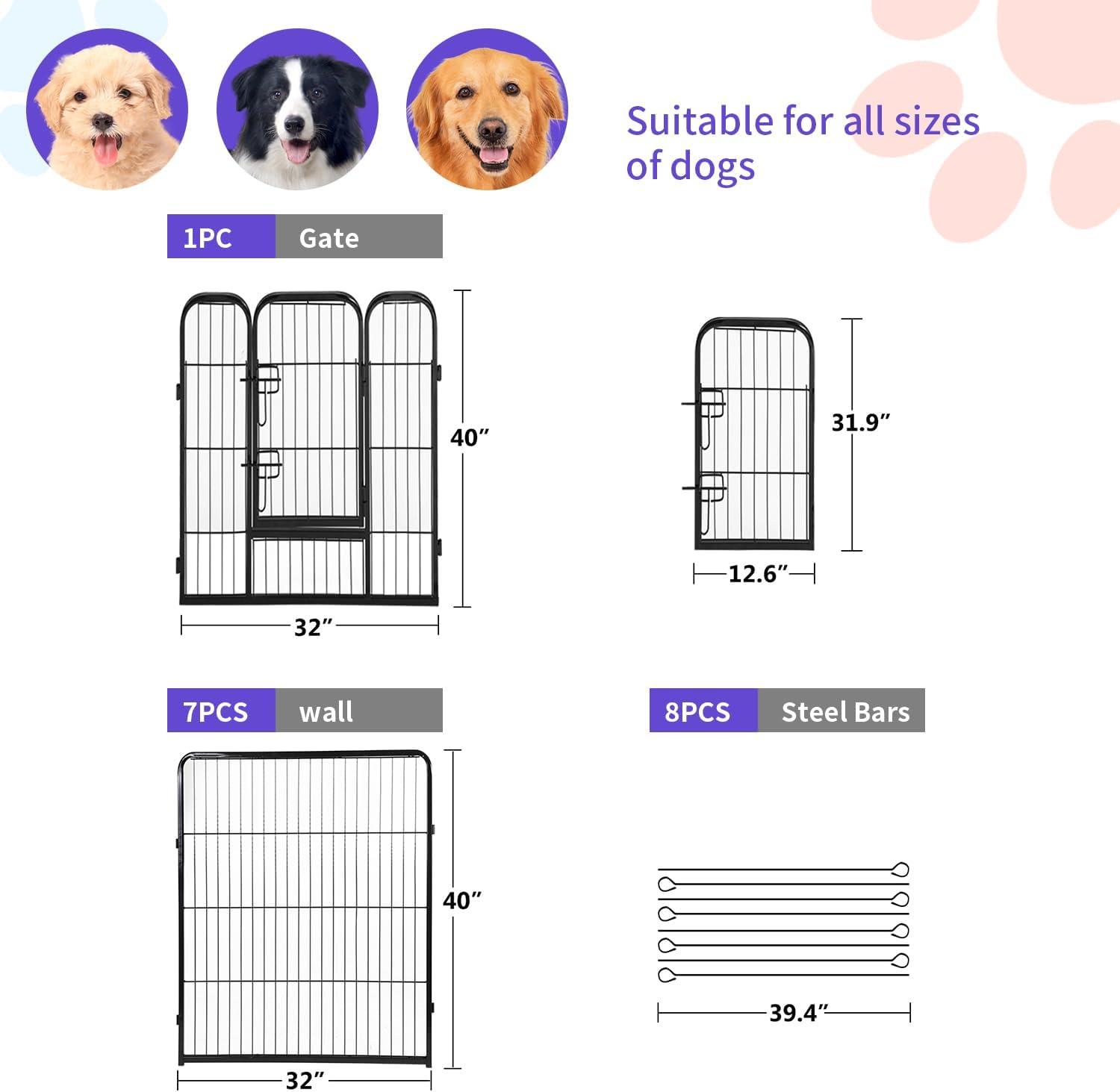 image:imageFDW Dog Playpen Kennel 4 Panels 24 Inch Height IndoorOutdoor Folding Metal Portable Puppy Exercise Pen Heavy Duty Dog Fence for Yard Camping Black8 Panels