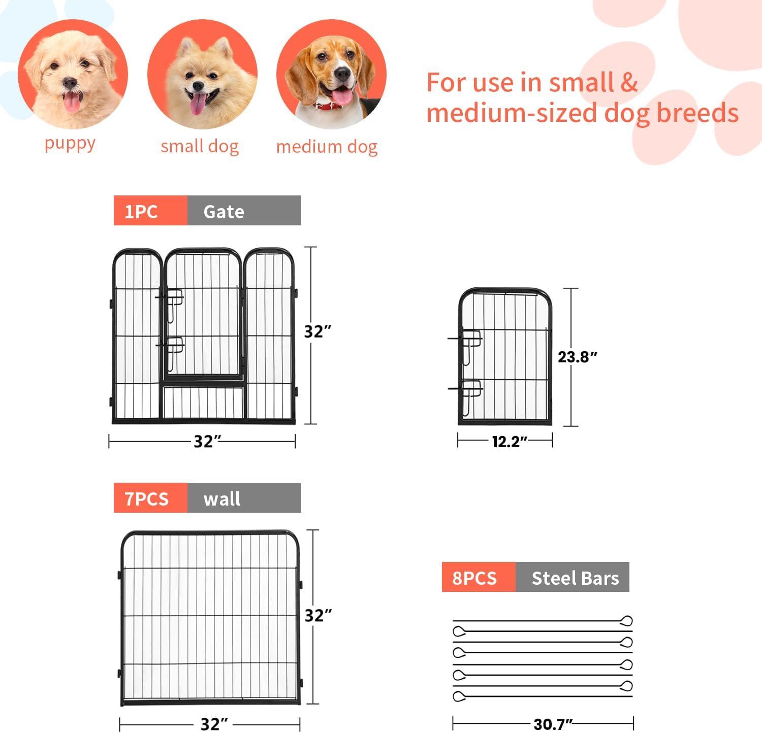 image:imageFDW Dog Playpen Kennel 4 Panels 24 Inch Height IndoorOutdoor Folding Metal Portable Puppy Exercise Pen Heavy Duty Dog Fence for Yard Camping Black8 Panels