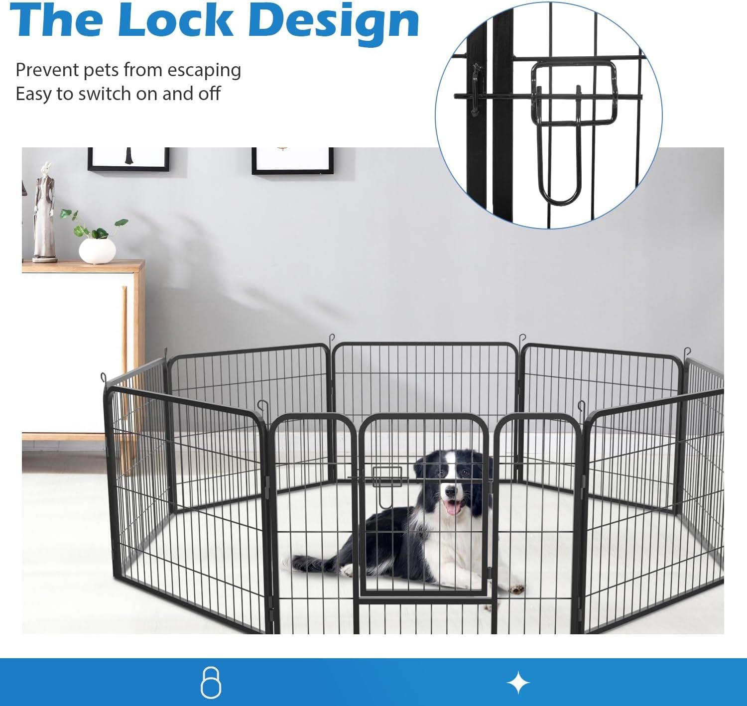 image:imageFDW Dog Playpen Kennel 4 Panels 24 Inch Height IndoorOutdoor Folding Metal Portable Puppy Exercise Pen Heavy Duty Dog Fence for Yard Camping Black8 Panels