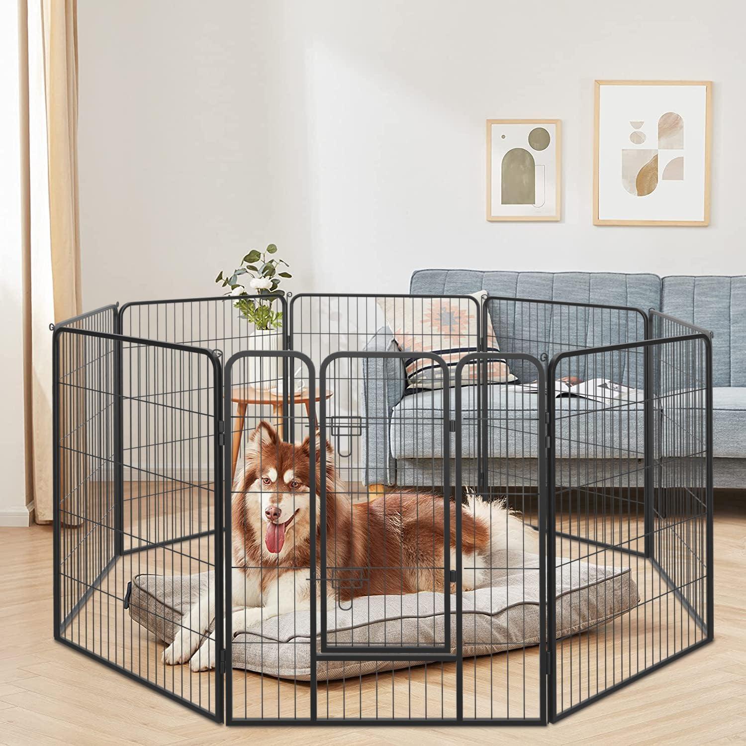 image:imageFDW Dog Playpen Kennel 4 Panels 24 Inch Height IndoorOutdoor Folding Metal Portable Puppy Exercise Pen Heavy Duty Dog Fence for Yard Camping Black8 Panels