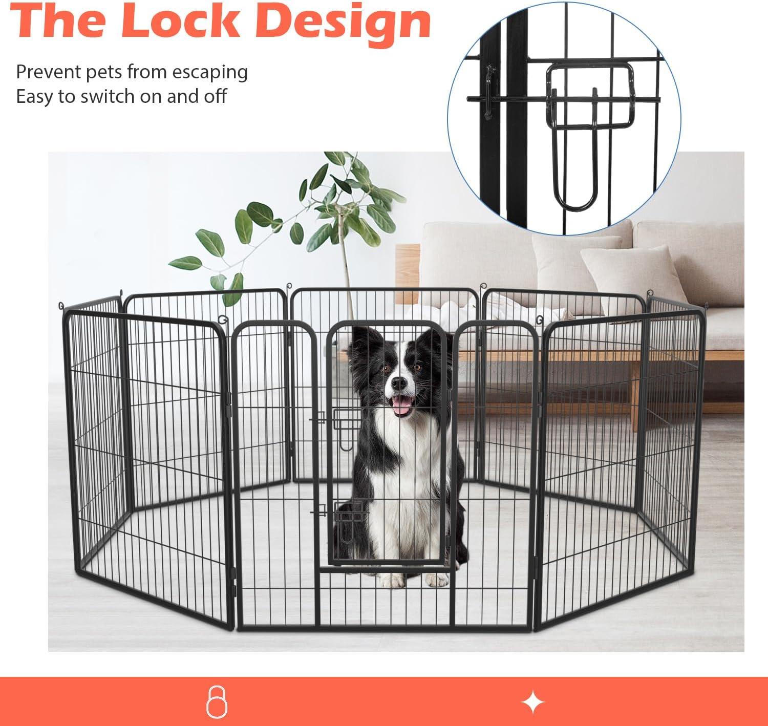 image:imageFDW Dog Playpen Kennel 4 Panels 24 Inch Height IndoorOutdoor Folding Metal Portable Puppy Exercise Pen Heavy Duty Dog Fence for Yard Camping Black8 Panels