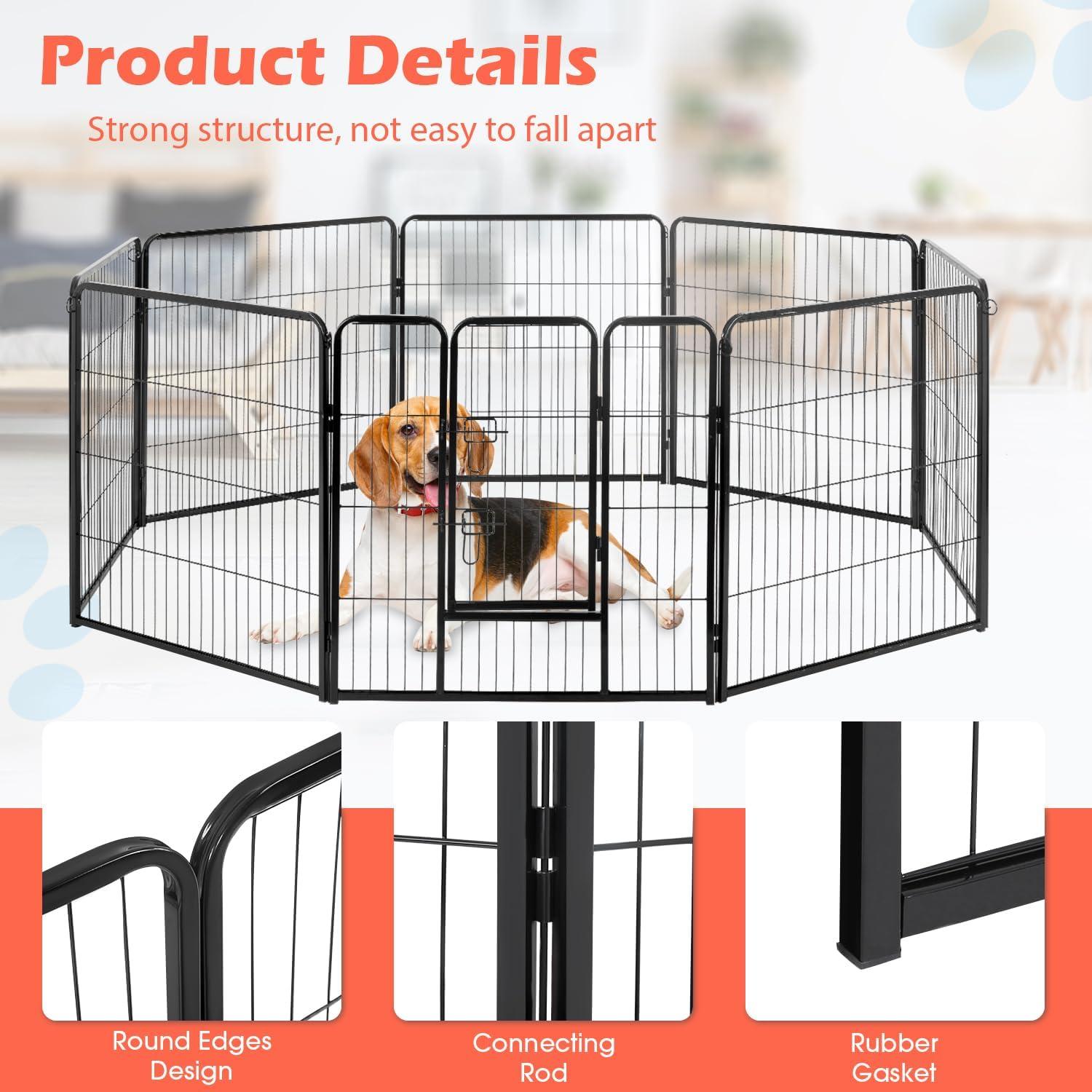 image:imageFDW Dog Playpen Kennel 4 Panels 24 Inch Height IndoorOutdoor Folding Metal Portable Puppy Exercise Pen Heavy Duty Dog Fence for Yard Camping Black8 Panels