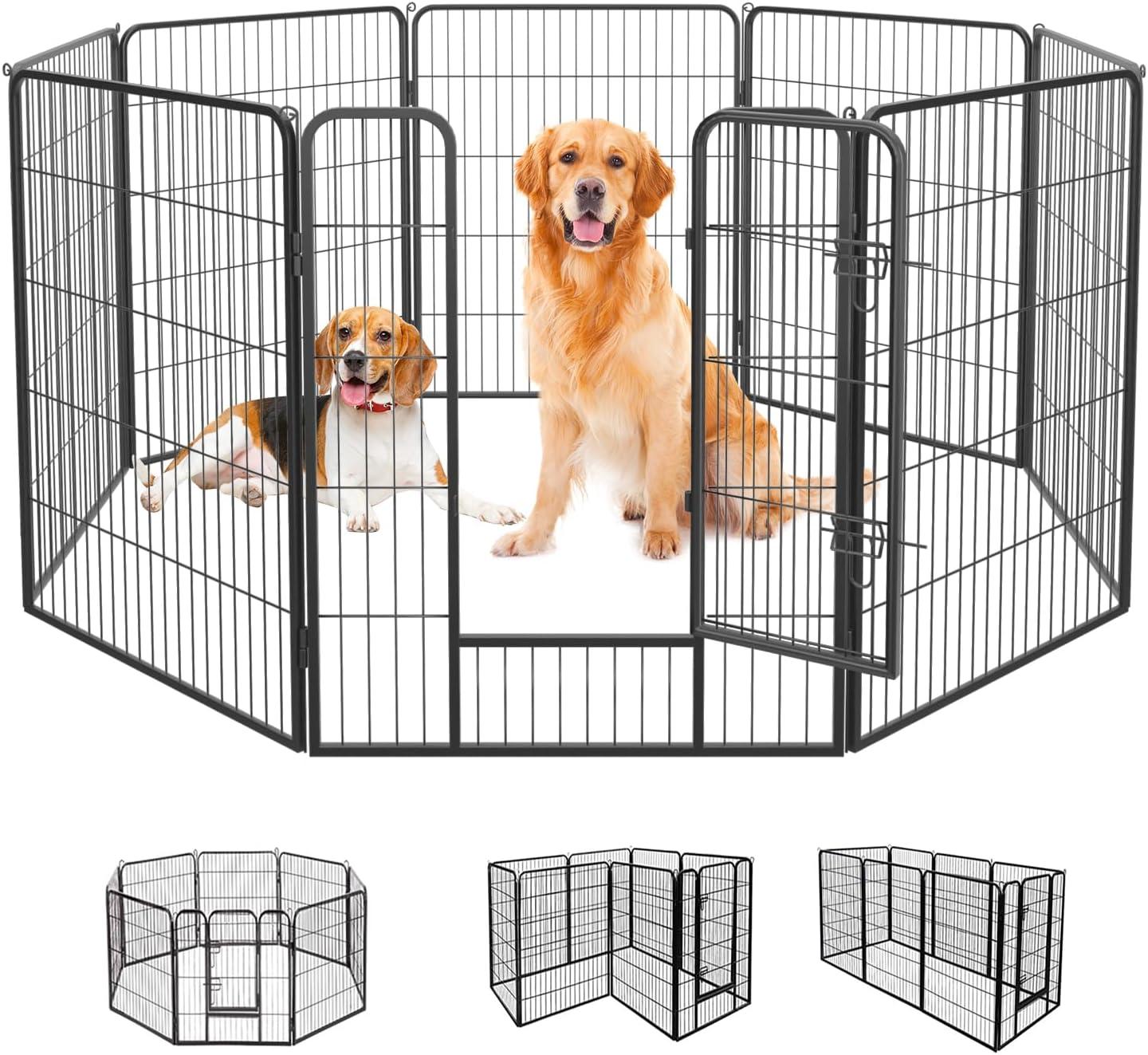 image:imageFDW Dog Playpen Kennel 4 Panels 24 Inch Height IndoorOutdoor Folding Metal Portable Puppy Exercise Pen Heavy Duty Dog Fence for Yard Camping Black8 Panels