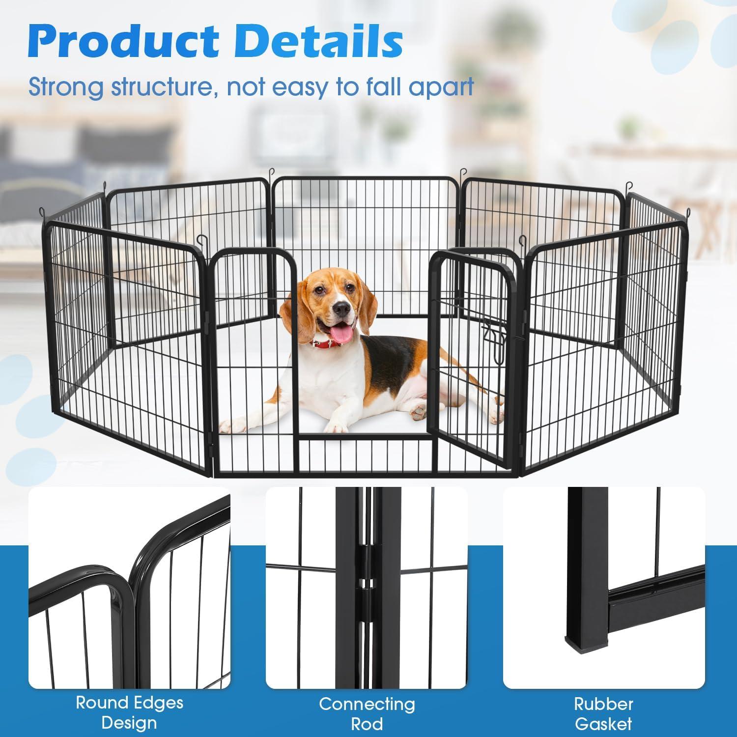 image:imageFDW Dog Playpen Kennel 4 Panels 24 Inch Height IndoorOutdoor Folding Metal Portable Puppy Exercise Pen Heavy Duty Dog Fence for Yard Camping Black8 Panels