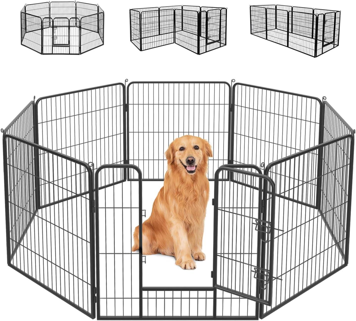 image:imageFDW Dog Playpen Kennel 4 Panels 24 Inch Height IndoorOutdoor Folding Metal Portable Puppy Exercise Pen Heavy Duty Dog Fence for Yard Camping Black8 Panels