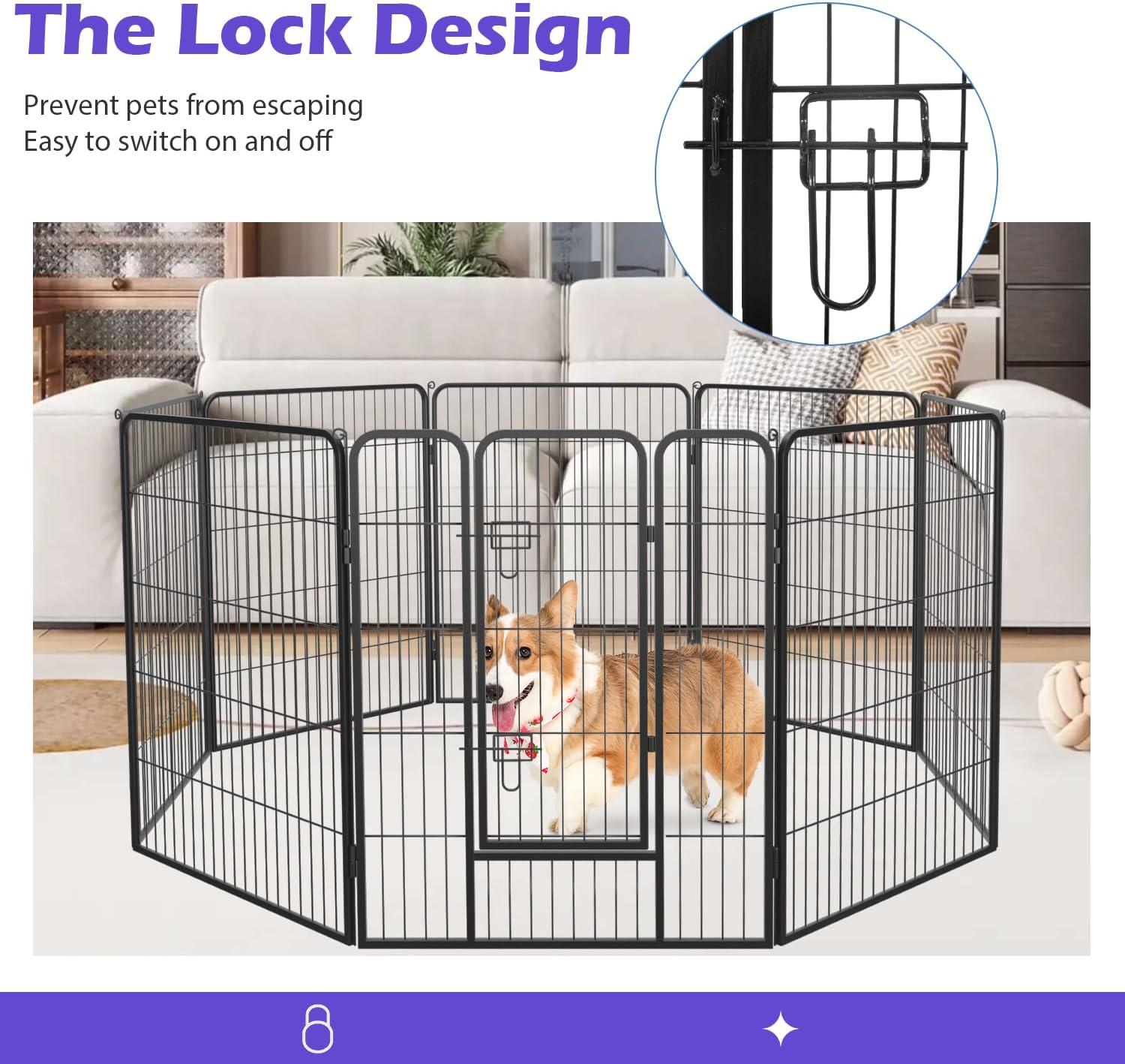 image:imageFDW Dog Playpen Kennel 4 Panels 24 Inch Height IndoorOutdoor Folding Metal Portable Puppy Exercise Pen Heavy Duty Dog Fence for Yard Camping Black8 Panels