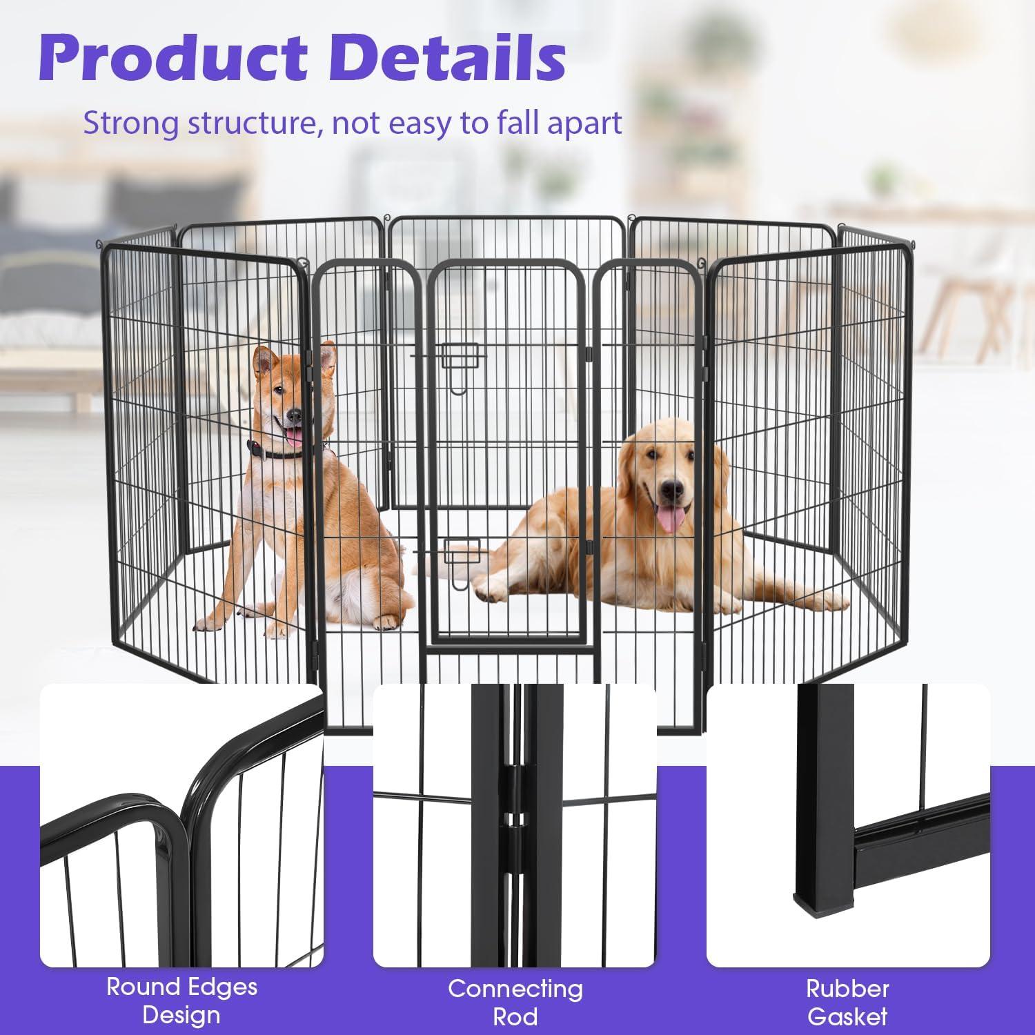 image:imageFDW Dog Playpen Kennel 4 Panels 24 Inch Height IndoorOutdoor Folding Metal Portable Puppy Exercise Pen Heavy Duty Dog Fence for Yard Camping Black8 Panels