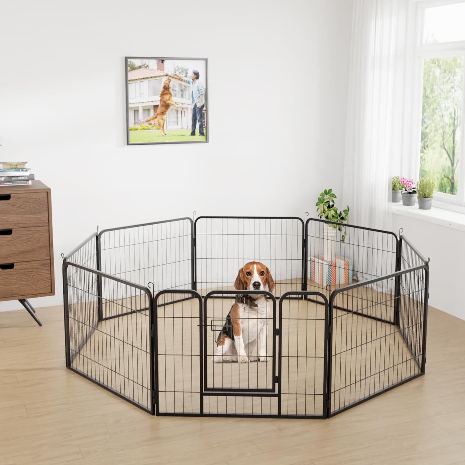 image:imageFDW Dog Playpen Kennel 4 Panels 24 Inch Height IndoorOutdoor Folding Metal Portable Puppy Exercise Pen Heavy Duty Dog Fence for Yard Camping Black8 Panels