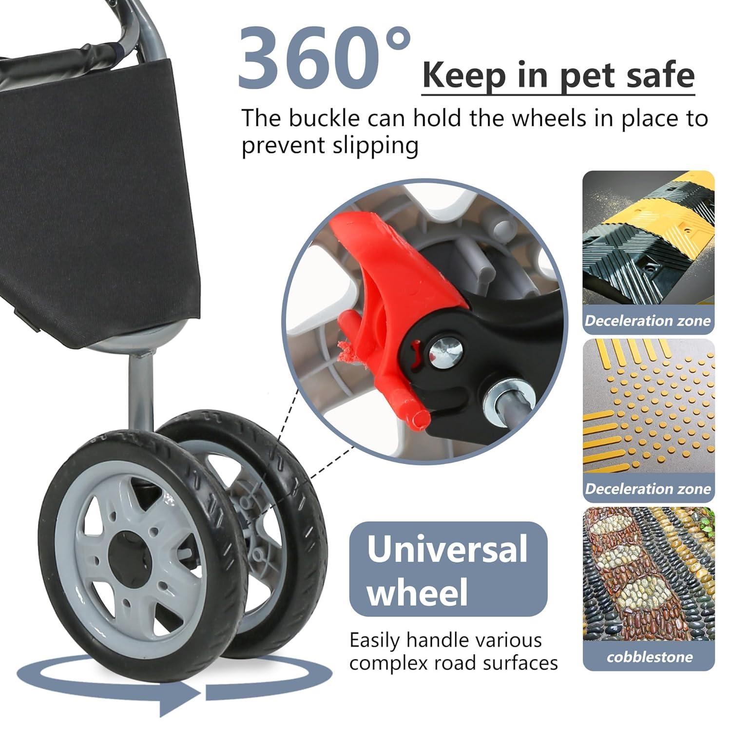 image:imageFDW Pet Stroller 3Wheel Durable Foldable Cat Dog Stroller with Washable Liner Storage Basket Cup HolderBlackBlack