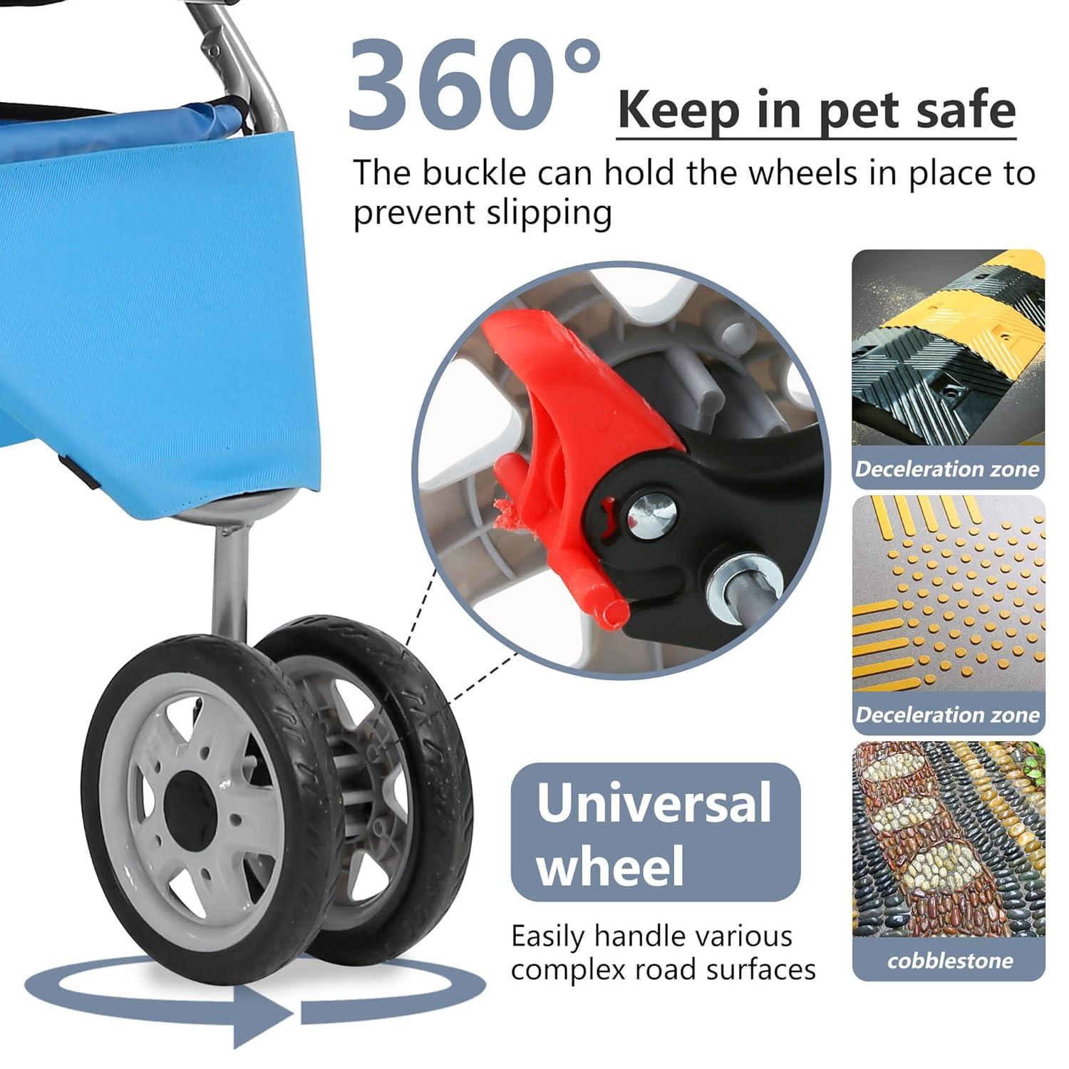 image:imageFDW Pet Stroller 3Wheel Durable Foldable Cat Dog Stroller with Washable Liner Storage Basket Cup HolderBlackBlue