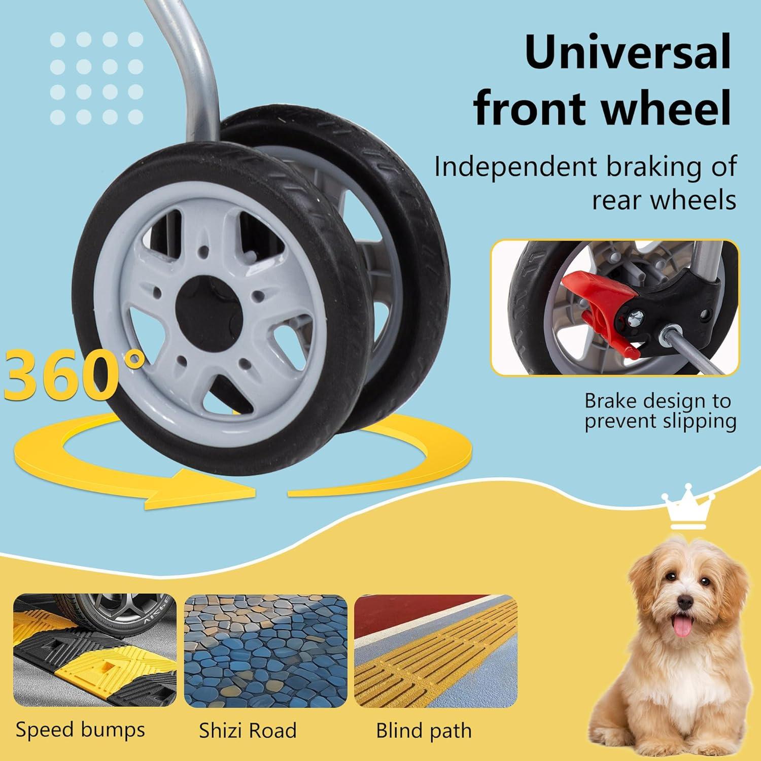 image:imageFDW Pet Stroller 3Wheel Durable Foldable Cat Dog Stroller with Washable Liner Storage Basket Cup HolderBlackDark Black