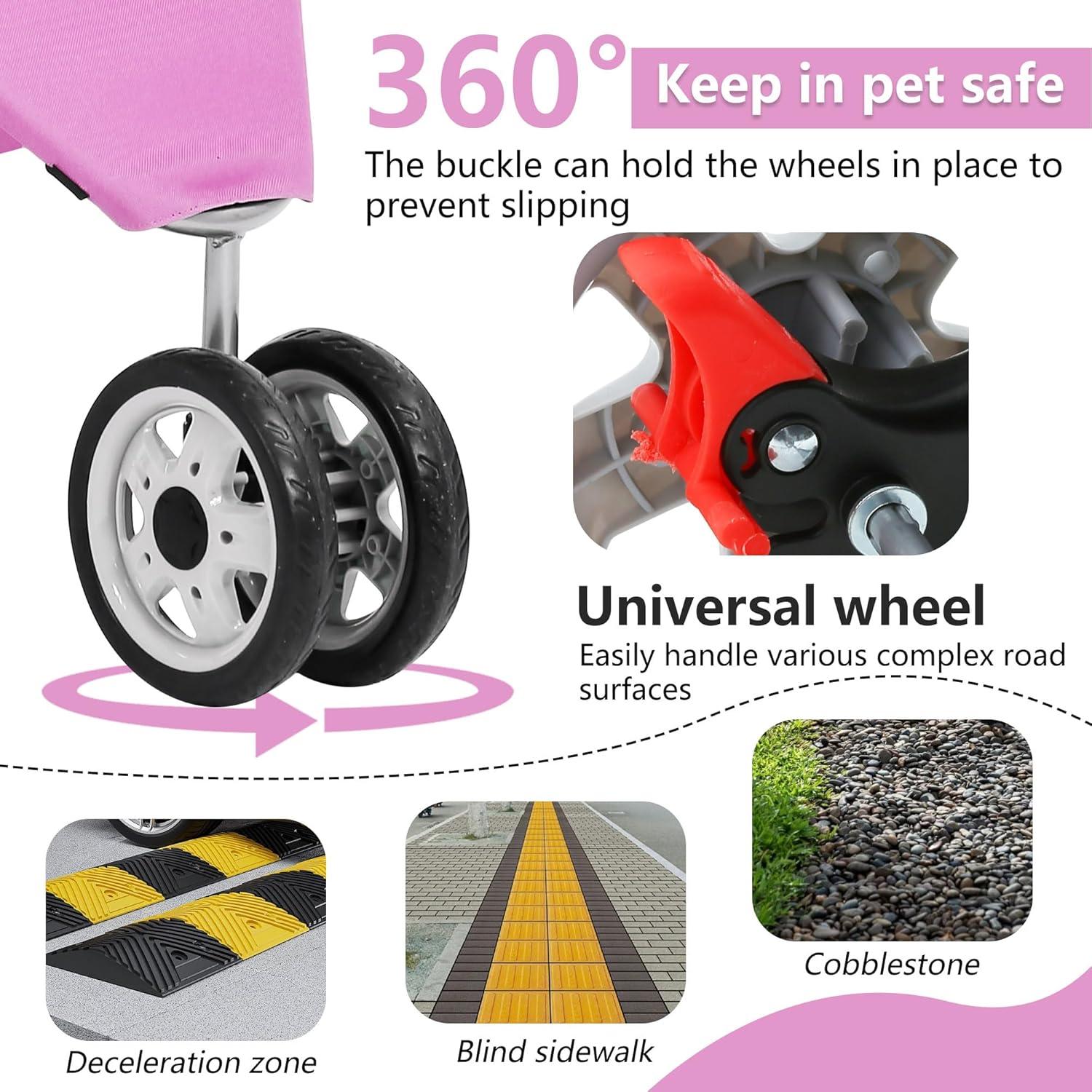image:imageFDW Pet Stroller 3Wheel Durable Foldable Cat Dog Stroller with Washable Liner Storage Basket Cup HolderBlackPeach Pink