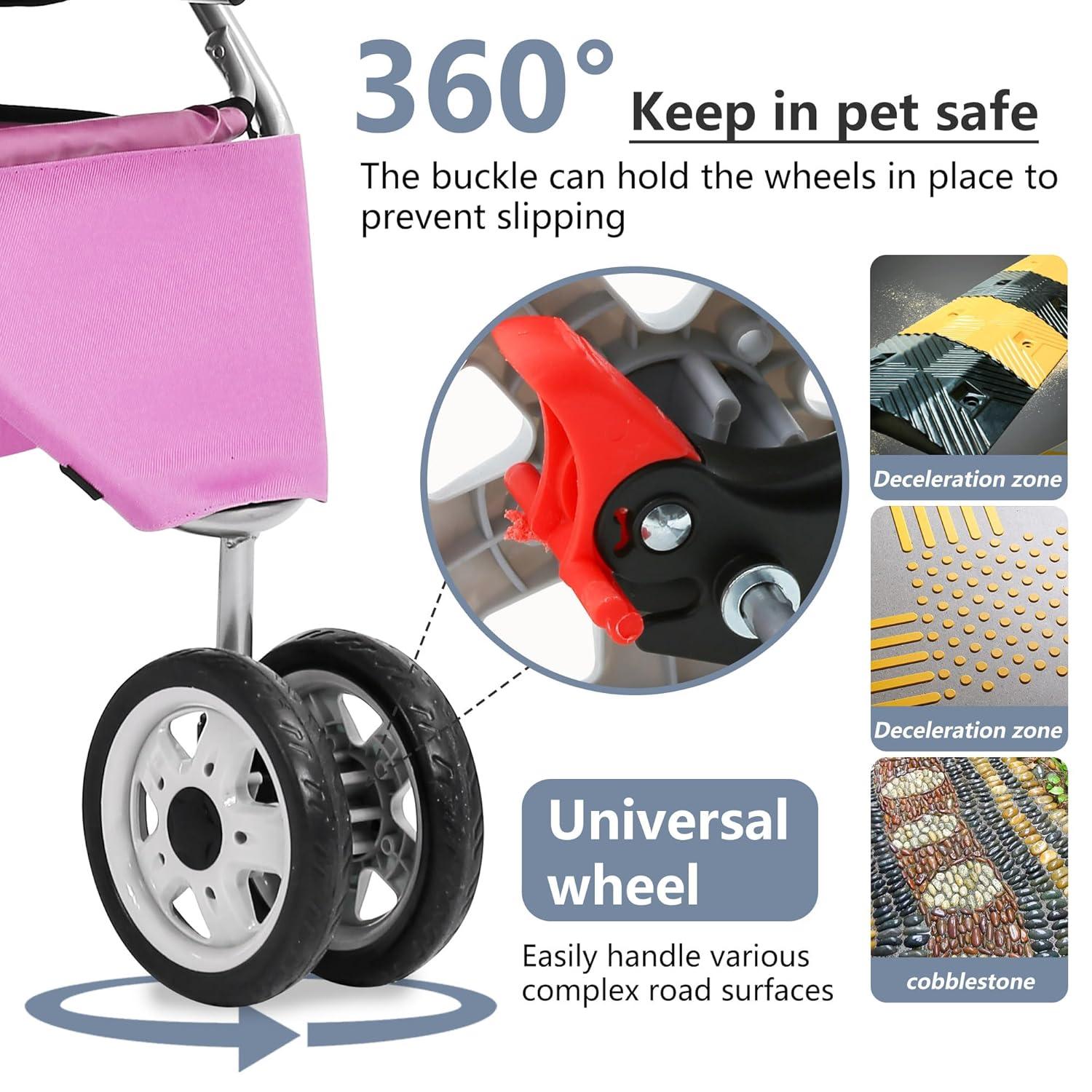 image:imageFDW Pet Stroller 3Wheel Durable Foldable Cat Dog Stroller with Washable Liner Storage Basket Cup HolderBlackPink