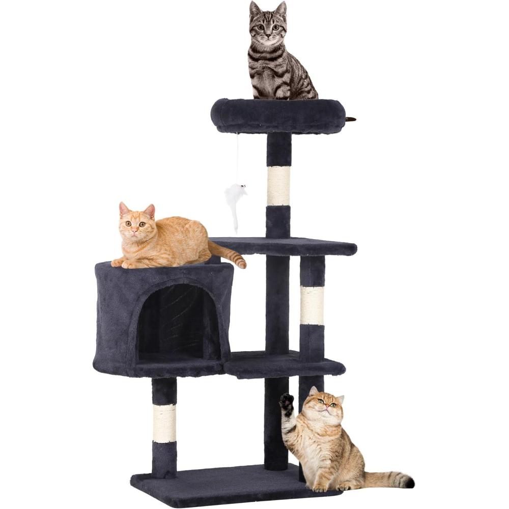 image:imageFDW  70 Cat Tree Tower  Beige  MultiLevel Indoor Activity Center with Sisal Scratching Posts Condos Plush Perches Hanging Cat Toys  Sturdy Easy to Assemble  for Kittens amp Adult CatsDark Gray