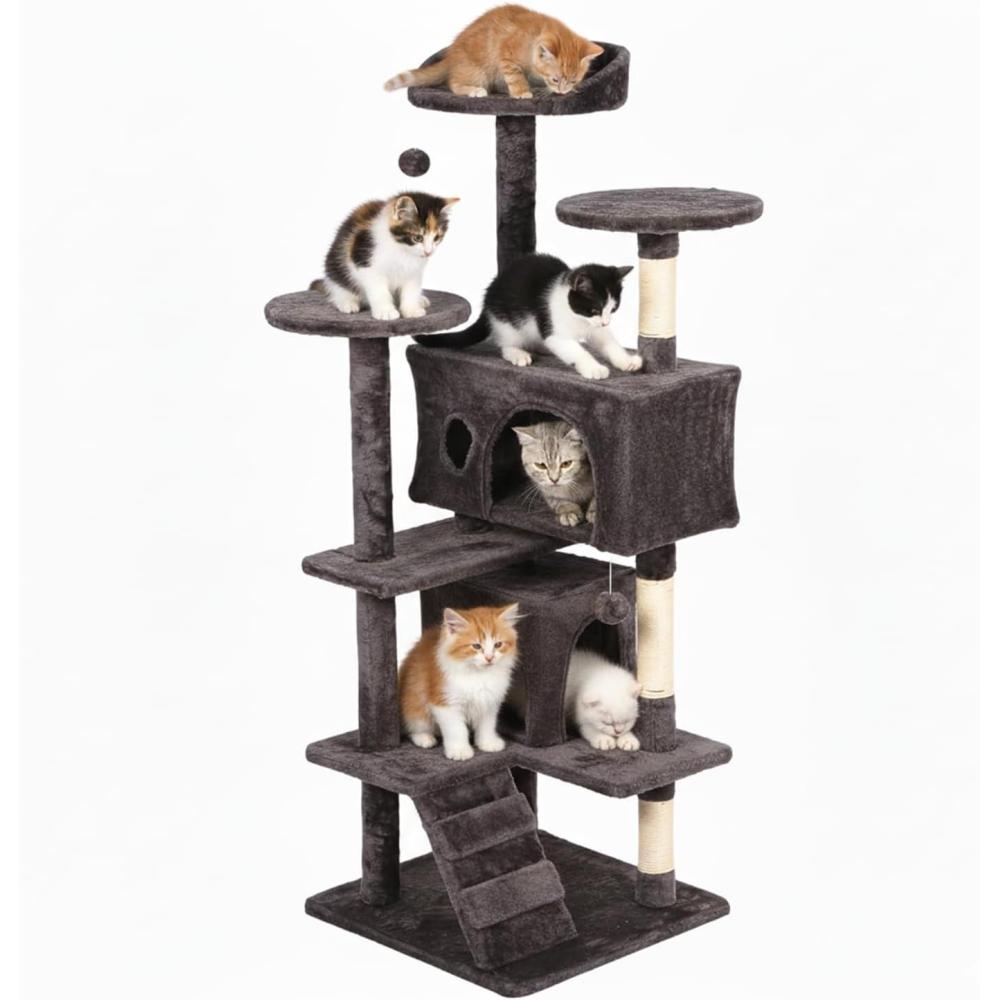 image:imageFDW  70 Cat Tree Tower  Beige  MultiLevel Indoor Activity Center with Sisal Scratching Posts Condos Plush Perches Hanging Cat Toys  Sturdy Easy to Assemble  for Kittens amp Adult CatsPurple Gray