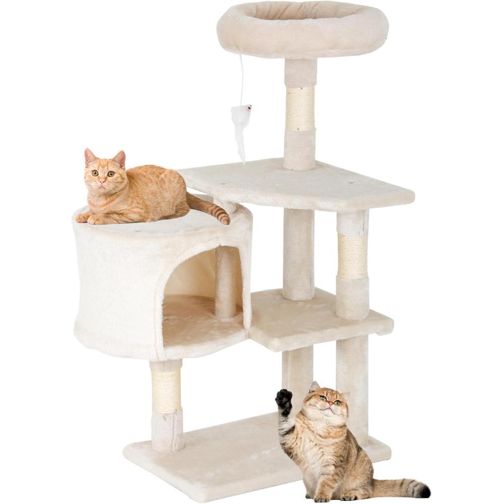 image:imageFDW  70 Cat Tree Tower  Beige  MultiLevel Indoor Activity Center with Sisal Scratching Posts Condos Plush Perches Hanging Cat Toys  Sturdy Easy to Assemble  for Kittens amp Adult CatsBeige