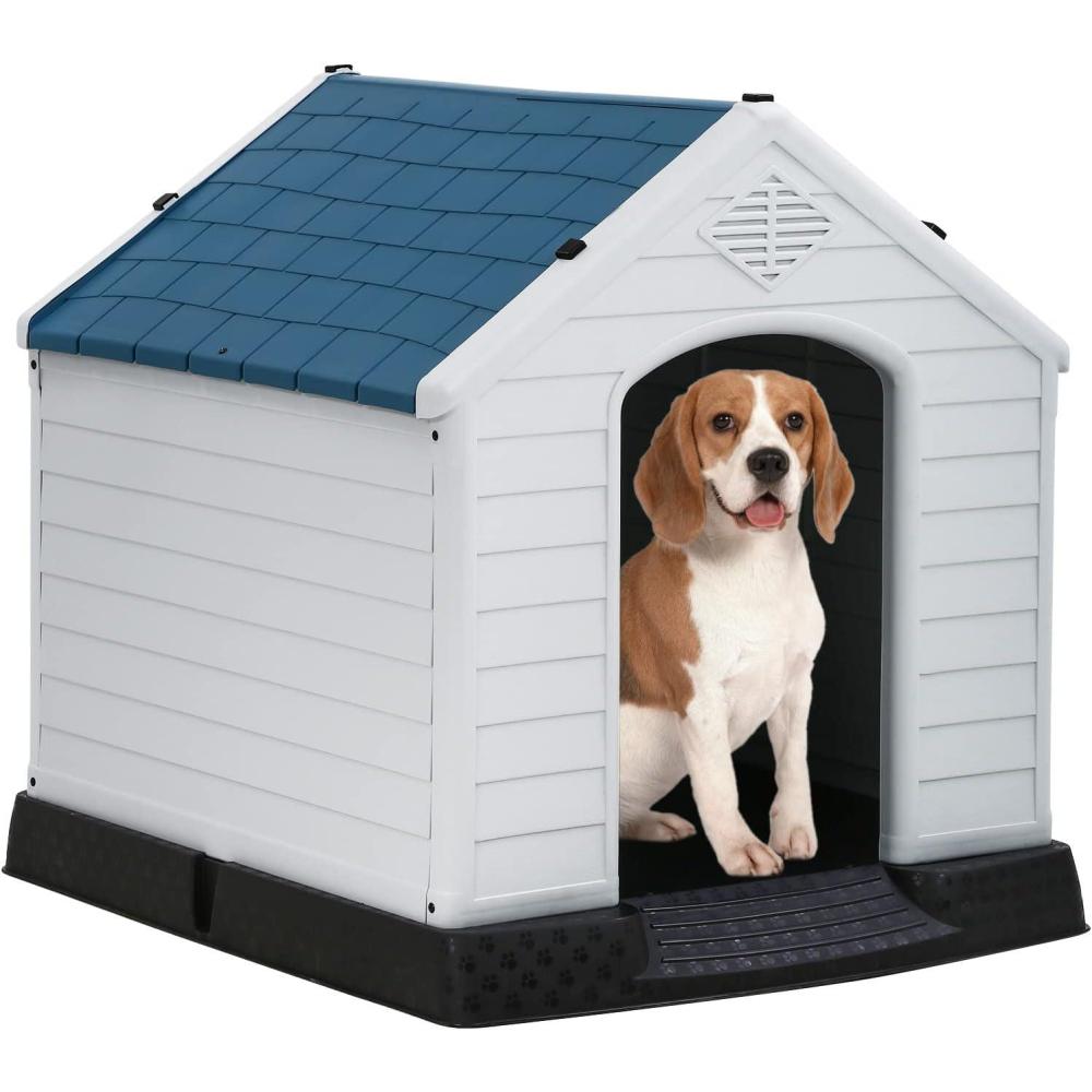 image:imageFDW Dog House Indoor Outdoor Durable Ventilate Waterproof Pet Plastic Dog House for Small Medium Large Dogs Insulated Puppy Shelter Kennel Crate with Air Vents and Elevated FloorBlue