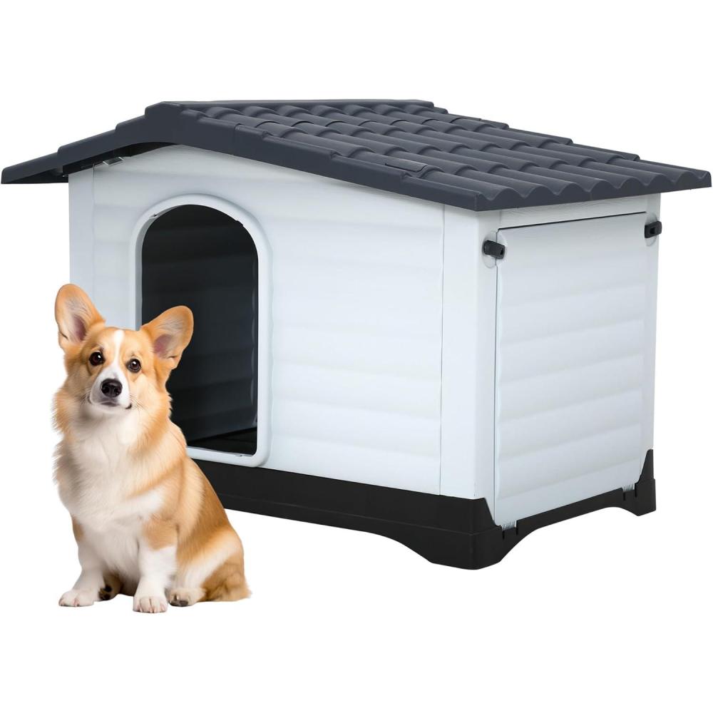 image:imageFDW Dog House Indoor Outdoor Durable Ventilate Waterproof Pet Plastic Dog House for Small Medium Large Dogs Insulated Puppy Shelter Kennel Crate with Air Vents and Elevated FloorGrey
