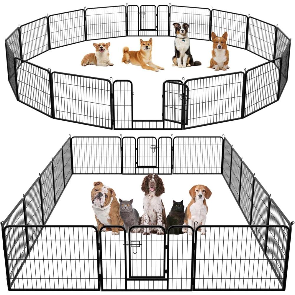 image:imageFDW Dog Playpen Kennel 4 Panels 24 Inch Height IndoorOutdoor Folding Metal Portable Puppy Exercise Pen Heavy Duty Dog Fence for Yard Camping Black16 Panels
