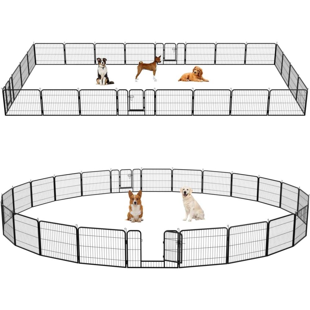 image:imageFDW Dog Playpen Kennel 4 Panels 24 Inch Height IndoorOutdoor Folding Metal Portable Puppy Exercise Pen Heavy Duty Dog Fence for Yard Camping Black24 Panels