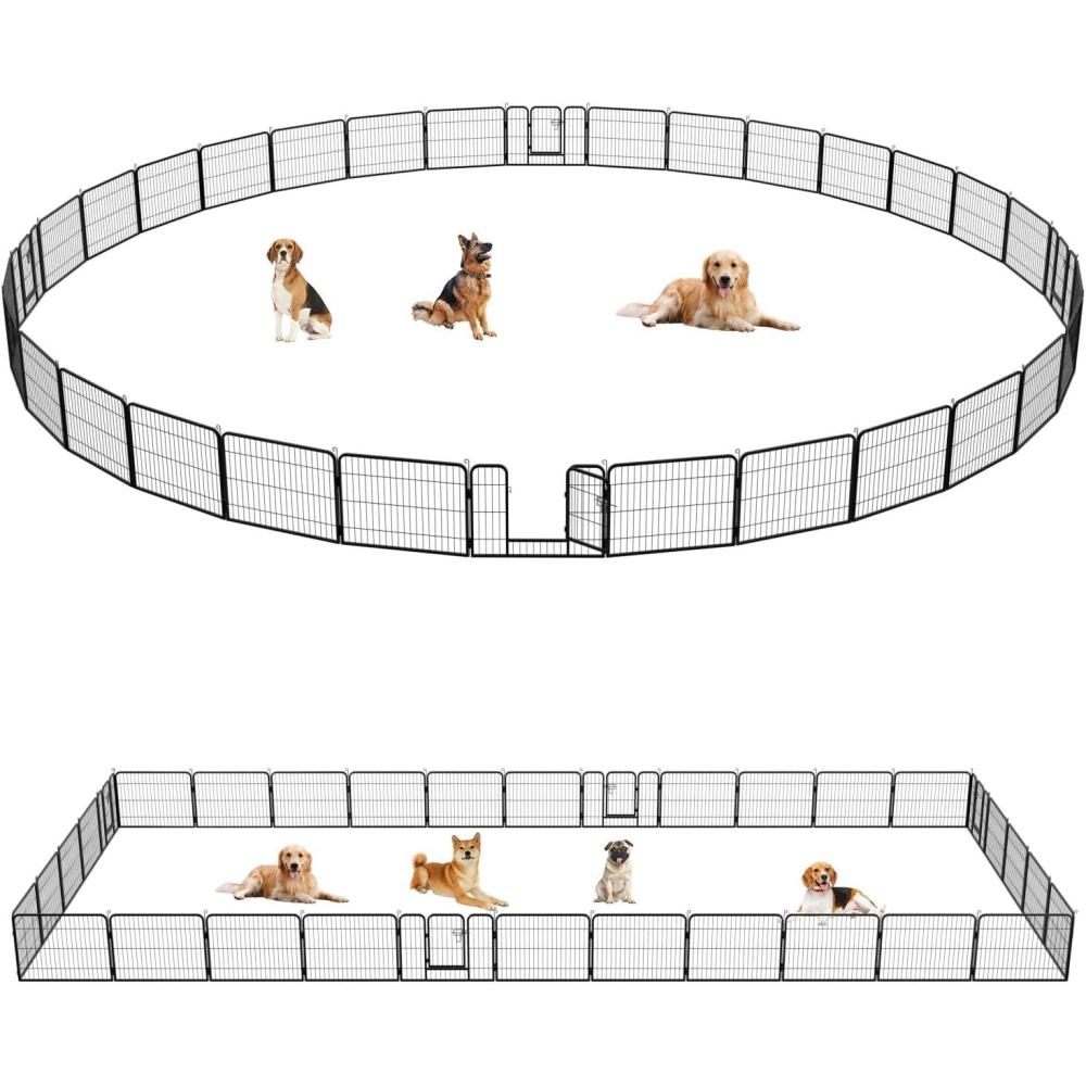 image:imageFDW Dog Playpen Kennel 4 Panels 24 Inch Height IndoorOutdoor Folding Metal Portable Puppy Exercise Pen Heavy Duty Dog Fence for Yard Camping Black32 Panels