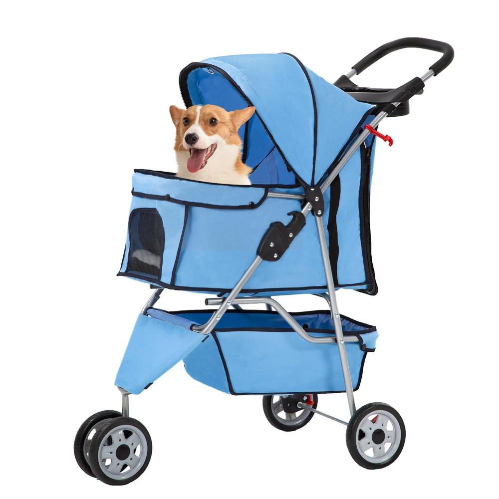 image:imageFDW Pet Stroller 3Wheel Durable Foldable Cat Dog Stroller with Washable Liner Storage Basket Cup HolderBlackBlue