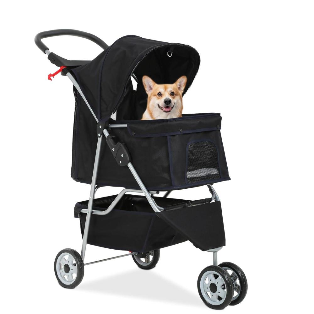 image:imageFDW Pet Stroller 3Wheel Durable Foldable Cat Dog Stroller with Washable Liner Storage Basket Cup HolderBlackDark Black
