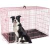 image:imageFDW Dog Crate for Large Dogs 42 Inch Folding Metal WirePet Cage Double Door WDivider Panel Indoor Outdoor Kennel LeakProof Plastic TrayPink