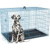 image:imageFDW Dog Crate for Large Dogs 48 Inch Folding Metal WirePet Cage Double Door WDivider Panel Indoor Outdoor Kennel LeakProof Plastic TrayBlue