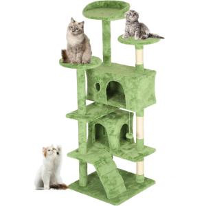 FDW | 70″ Cat Tree Tower | Beige | Multi-Level Indoor Activity Center with Sisal Scratching Posts, Condos, Plush Perches, Hanging Cat Toys | Sturdy, Easy to Assemble | for Kittens & Adult Cats(Green)