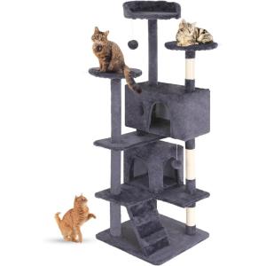 FDW | 70″ Cat Tree Tower | Beige | Multi-Level Indoor Activity Center with Sisal Scratching Posts, Condos, Plush Perches, Hanging Cat Toys | Sturdy, Easy to Assemble | for Kittens & Adult Cats(Ashy)