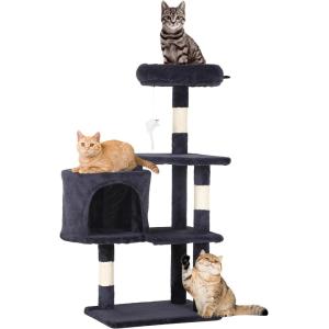 FDW | 70″ Cat Tree Tower | Beige | Multi-Level Indoor Activity Center with Sisal Scratching Posts, Condos, Plush Perches, Hanging Cat Toys | Sturdy, Easy to Assemble | for Kittens & Adult Cats(Dark Gray)