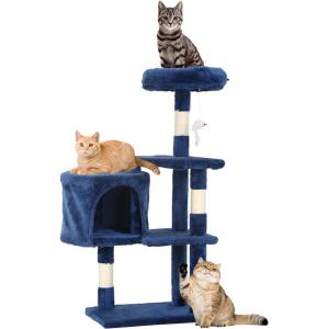 FDW | 70″ Cat Tree Tower | Beige | Multi-Level Indoor Activity Center with Sisal Scratching Posts, Condos, Plush Perches, Hanging Cat Toys | Sturdy, Easy to Assemble | for Kittens & Adult Cats(Navy Blue)