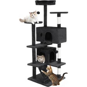 FDW | 70″ Cat Tree Tower | Beige | Multi-Level Indoor Activity Center with Sisal Scratching Posts, Condos, Plush Perches, Hanging Cat Toys | Sturdy, Easy to Assemble | for Kittens & Adult Cats(Grey)
