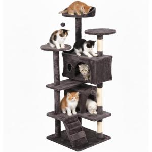 FDW | 70″ Cat Tree Tower | Beige | Multi-Level Indoor Activity Center with Sisal Scratching Posts, Condos, Plush Perches, Hanging Cat Toys | Sturdy, Easy to Assemble | for Kittens & Adult Cats(Purple Gray)
