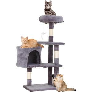 FDW | 70″ Cat Tree Tower | Beige | Multi-Level Indoor Activity Center with Sisal Scratching Posts, Condos, Plush Perches, Hanging Cat Toys | Sturdy, Easy to Assemble | for Kittens & Adult Cats(Light Gray)