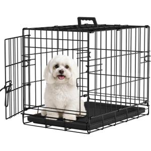 FDW Dog Crate Dog Kennel Cage with Double Door,36 inch Folding Metal Wire Dog Cage with Removable Tray&Divider Panel,Pet Crate for Medium Dogs,Pink(Black)