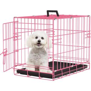FDW Dog Crate Dog Kennel Cage with Double Door,36 inch Folding Metal Wire Dog Cage with Removable Tray&Divider Panel,Pet Crate for Medium Dogs,Pink(Pink)
