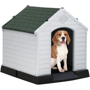 FDW Dog House Indoor Outdoor Durable Ventilate Waterproof Pet Plastic Dog House for Small Medium Large Dogs Insulated Puppy Shelter Kennel Crate with Air Vents and Elevated Floor(Green)