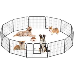 FDW Dog Playpen Kennel – 4 Panels, 24 Inch Height, Indoor/Outdoor Folding Metal Portable Puppy Exercise Pen, Heavy Duty Dog Fence for Yard, Camping – Black(12 Panels)