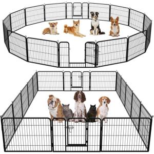 FDW Dog Playpen Kennel – 4 Panels, 24 Inch Height, Indoor/Outdoor Folding Metal Portable Puppy Exercise Pen, Heavy Duty Dog Fence for Yard, Camping – Black(16 Panels)
