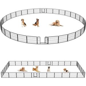 FDW Dog Playpen Kennel – 4 Panels, 24 Inch Height, Indoor/Outdoor Folding Metal Portable Puppy Exercise Pen, Heavy Duty Dog Fence for Yard, Camping – Black(32 Panels)
