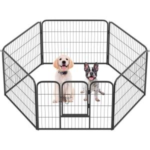 FDW Dog Playpen Kennel – 4 Panels, 24 Inch Height, Indoor/Outdoor Folding Metal Portable Puppy Exercise Pen, Heavy Duty Dog Fence for Yard, Camping – Black(6 Panels)