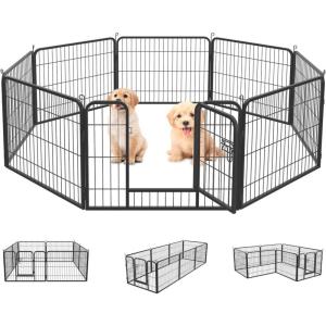 FDW Dog Playpen Kennel – 4 Panels, 24 Inch Height, Indoor/Outdoor Folding Metal Portable Puppy Exercise Pen, Heavy Duty Dog Fence for Yard, Camping – Black(8 Panels)