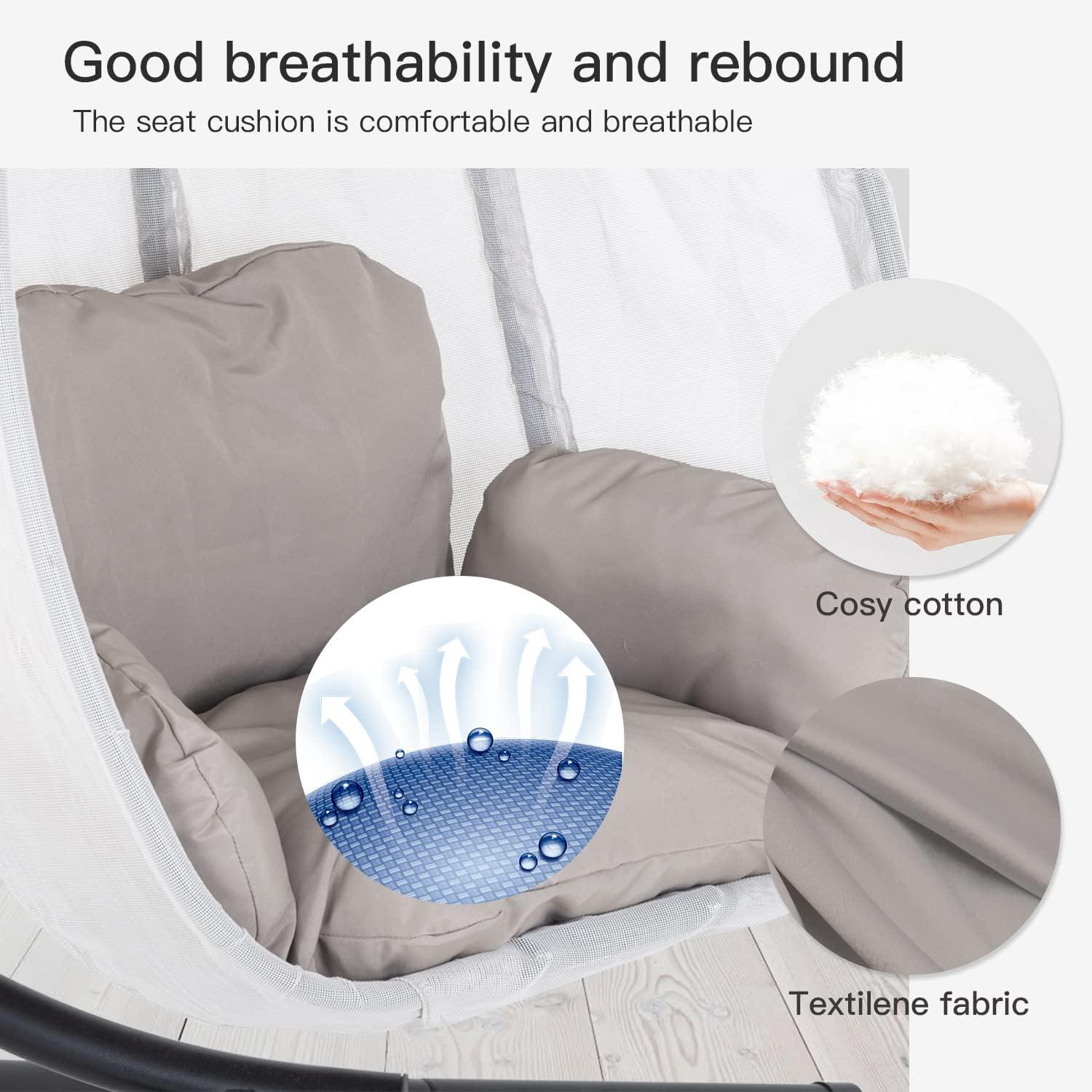 image:imageEgg Chair Hammock Chair Basket Chair Hanging Swing Chair UV Resistant Cushion with Stand for Indoor Bedroom Outdoor Garden BackyardBlack and Grey
