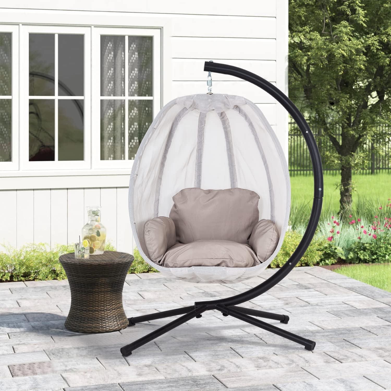 image:imageEgg Chair Hammock Chair Basket Chair Hanging Swing Chair UV Resistant Cushion with Stand for Indoor Bedroom Outdoor Garden BackyardBlack and Grey