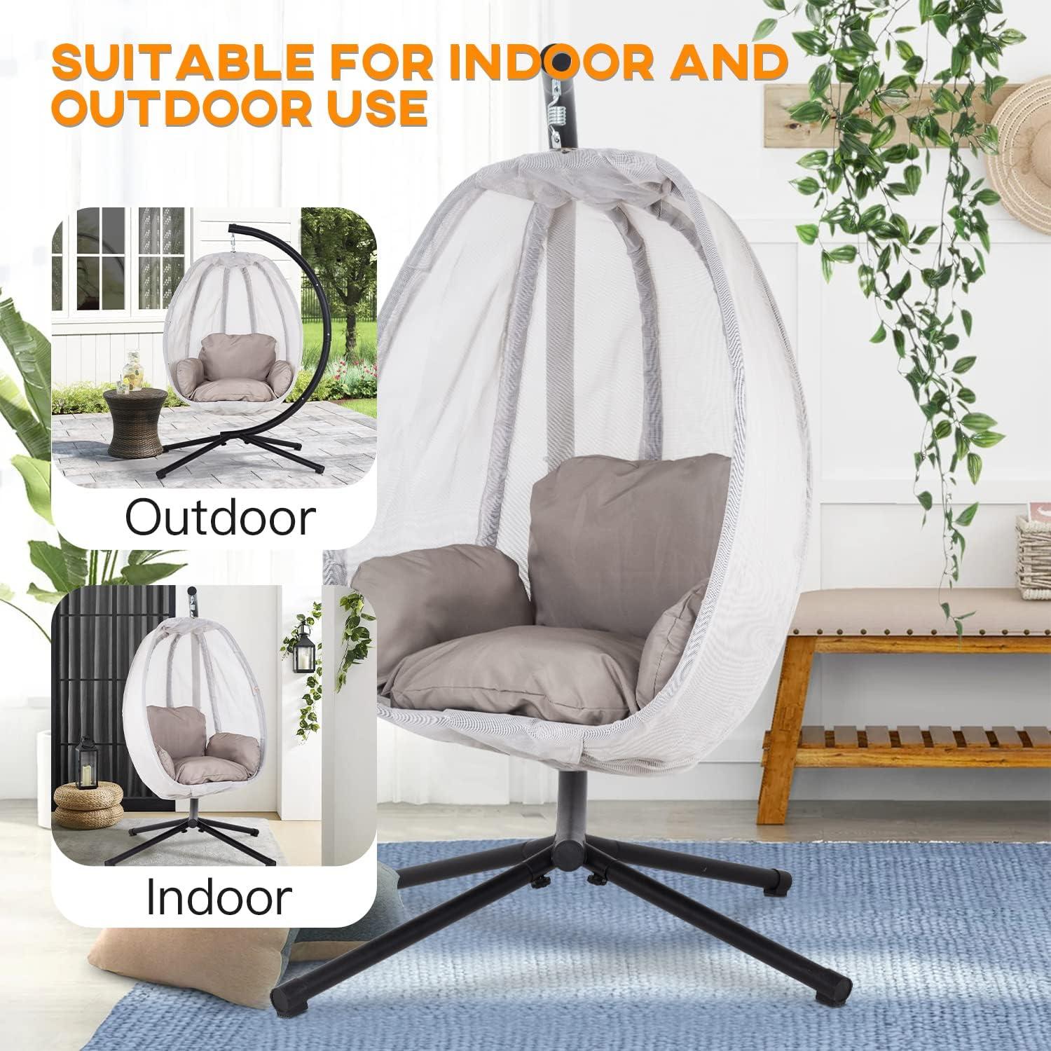 image:imageEgg Chair Hammock Chair Basket Chair Hanging Swing Chair UV Resistant Cushion with Stand for Indoor Bedroom Outdoor Garden BackyardBlack and Grey