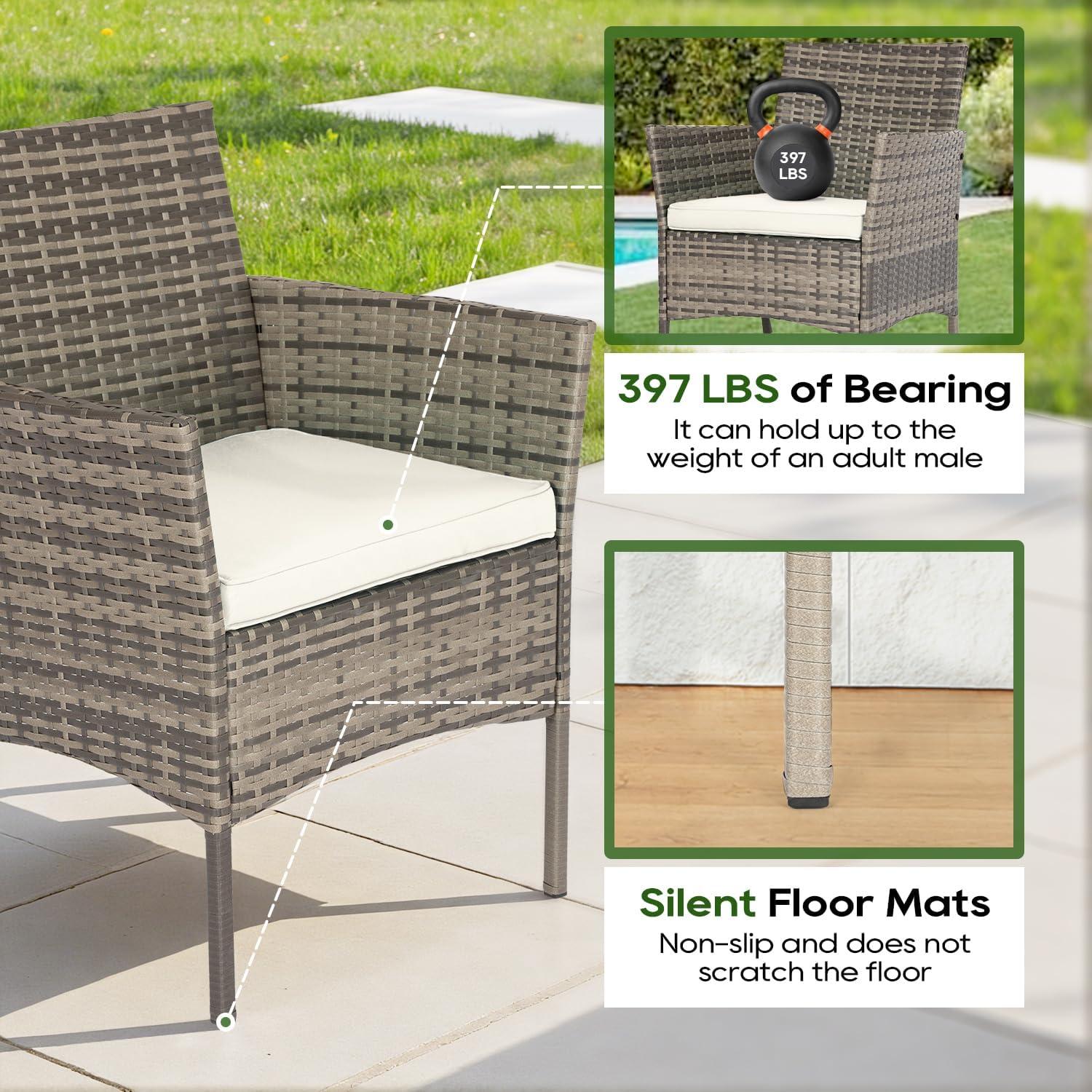 image:imageFDW 4Piece Patio Furniture Set Black Outdoor Wicker Furniture with Coffee Table Modern Rattan Chairs Conversation Set Outdoor Seating WeatherResistant for Porch Garden LawnGray and Khaki