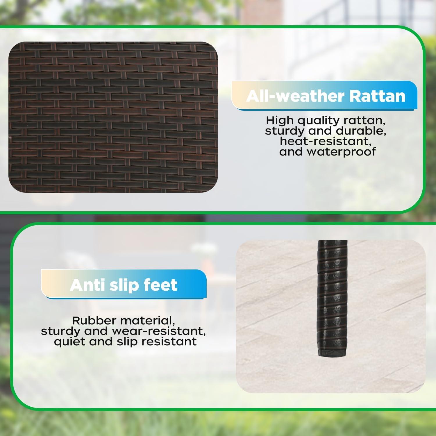 image:imageFDW 4Piece Patio Furniture Set Black Outdoor Wicker Furniture with Coffee Table Modern Rattan Chairs Conversation Set Outdoor Seating WeatherResistant for Porch Garden LawnBrown and Blue